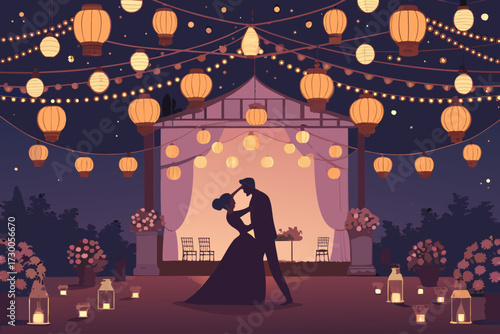 Elegant Wedding Celebration With Glowing Lanterns Bold Creative Visual