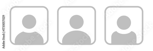 Set of three square placeholder headshot avatar, user profile vector icons