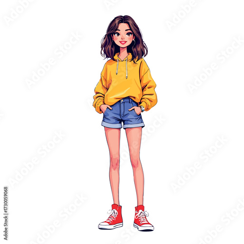 Vsai young woman smiling wearing casual street style fashion