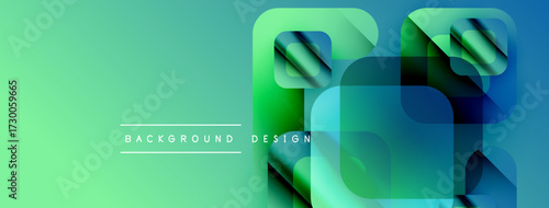 Abstract gradient background features overlapping squares, vibrant teal hues, modern design elements. Minimalist text reads background design.