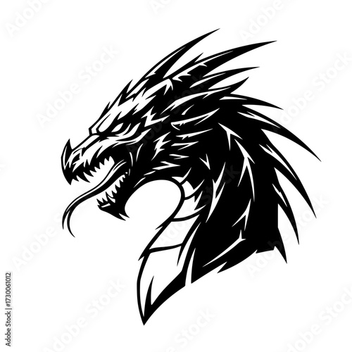 Vector art of detailed dragon head illustration the dragon features intricate scales, sharp horns, and a menacing expression, embodying power and mystique