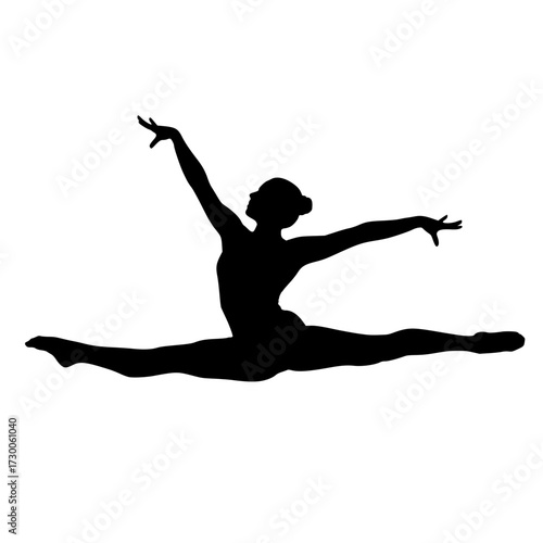 Vector art of silhouette of a gymnast performing a split, capturing the flexibility, strength, and artistry of gymnastics, with a focus on balance and control