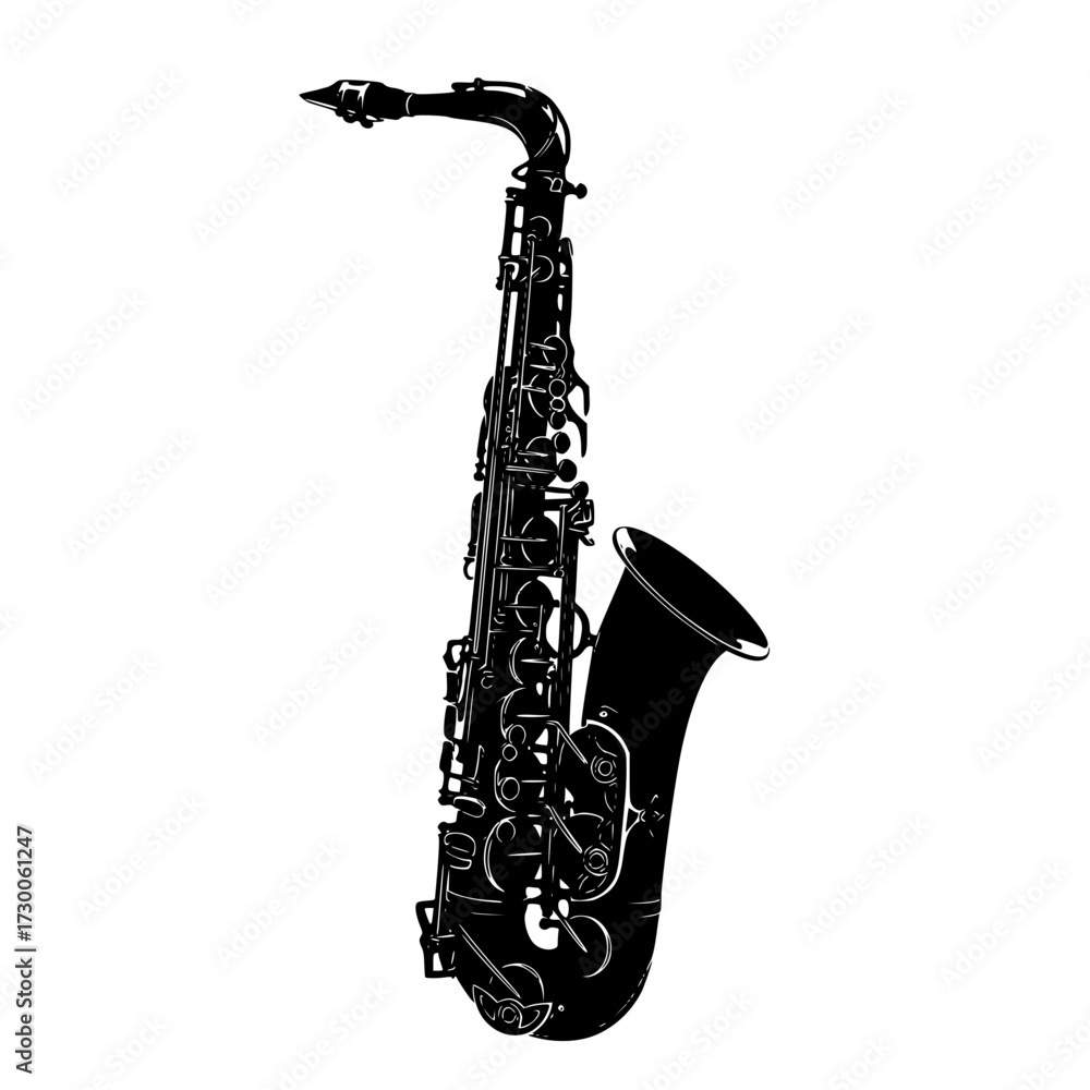 Obraz premium Vector art of detailed illustration of a saxophone, , showcasing its elegant curves and intricate keywork, a symbol of jazz music and artistic expression