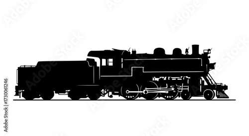 Vector art of silhouette of a vintage steam train, evoking a sense of nostalgia, history, and the golden age of rail travel with its intricate design