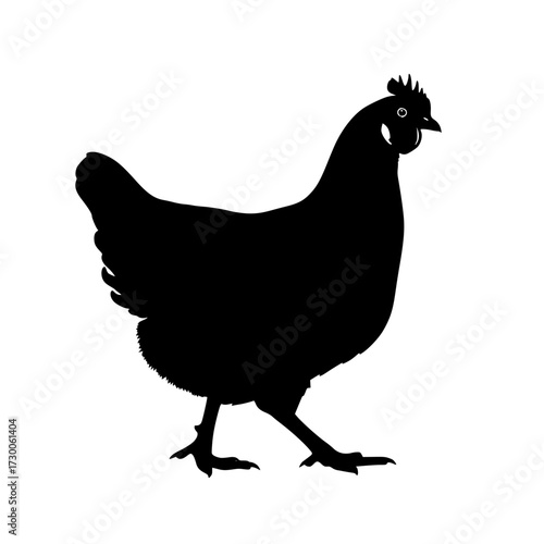 Vector art of striking silhouette of a chicken, capturing its distinctive form and posture, a symbol of rural life and poultry farming in a minimalist style