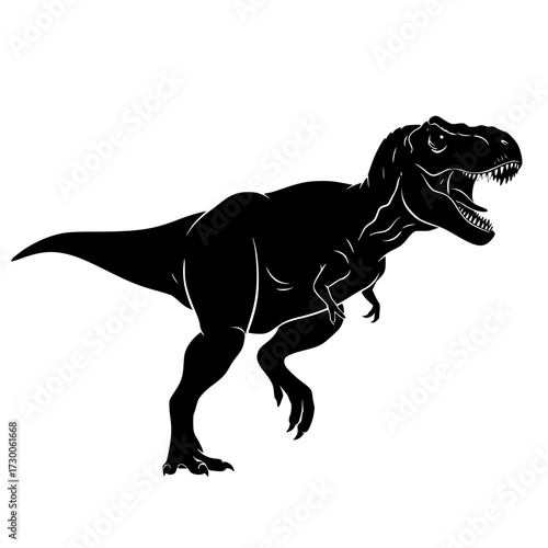 Vector art of a tyrannosaurus rex silhouette, , showcasing the iconic dinosaurs powerful stance and fearsome presence, ideal for paleontology or prehistoric themes