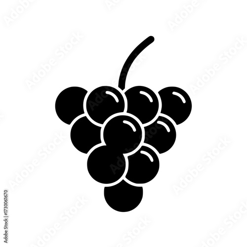 Vector art of a bunch of grapes, depicted as a solid black silhouette, , representing fruit, harvest, and the essence of viticulture in a minimalist style