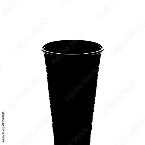 Vector art of a sleek black plastic cup, showcasing its simple design and functionality, suitable for use in designs related to beverages or events