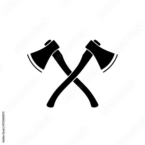 Vector art of two crossed axes, symbols of strength and resilience, , their sharp blades gleaming, representing the power of labor and the spirit of determination