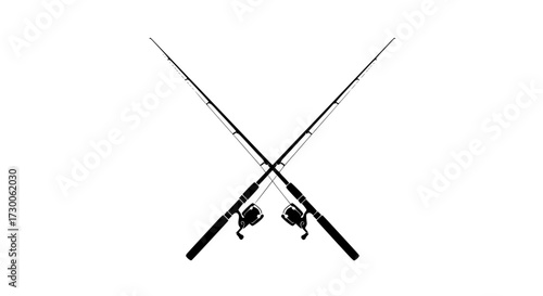 Vector art of crossed fishing rods silhouette a simple yet striking graphic of two fishing rods crossed, symbolizing angling and outdoor recreation in black and white