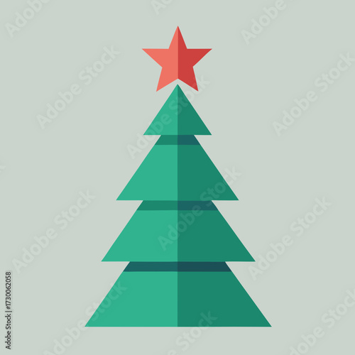 Minimal Christmas Tree Vector _ A simple, geometric Christmas tree with a star on top, flat vector style..