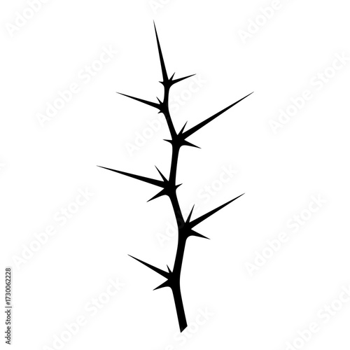 Vector art of a stark silhouette of a thorny branch, its sharp spikes reaching out like natures defense, a symbol of resilience and the beauty found in adversity