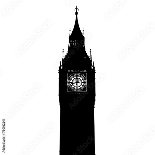 Vector art of a stark silhouette of big ben, the iconic clock tower standing tall as a symbol of londons history and architectural grandeur