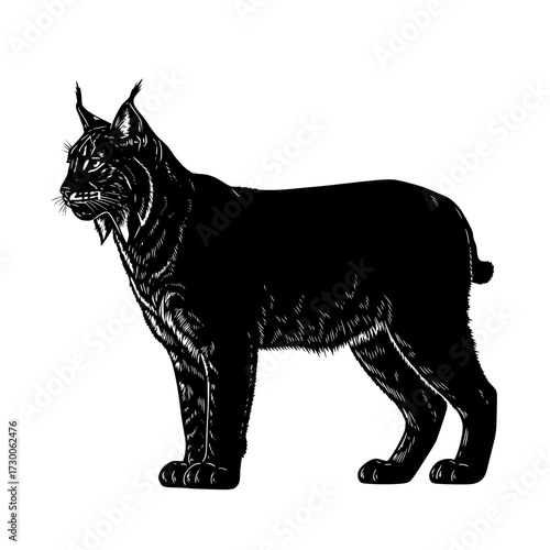 Vector art of silhouette of a lynx, illustrating its distinctive features such as tufted ears, short tail, and powerful build, ideal for wildlife and nature enthusiasts