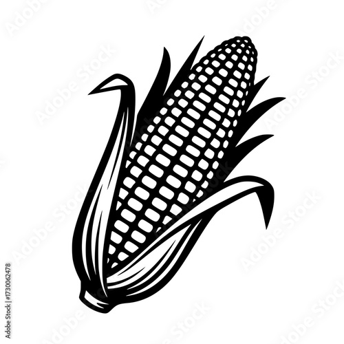Vector art of black and white illustration of corn a symbol of harvest, agriculture, and nourishment, representing growth, abundance, and the bounty of nature