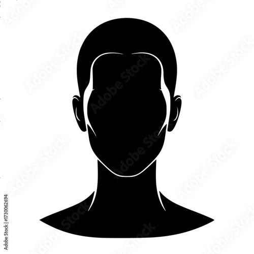 Vector art of silhouette of a persons face, showcasing the stark contrast and minimalist design, emphasizing the contours and shape of the head and neck in a simple yet striking manner