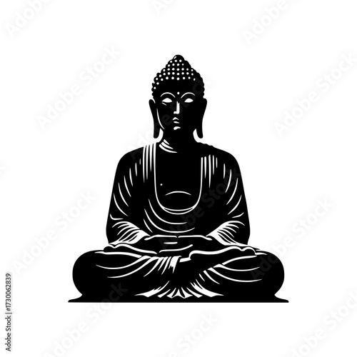 Vector art of silhouette of a buddha statue in meditation a serene depiction of enlightenment, embodying peace, tranquility, and spiritual awakening