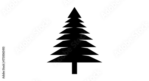 Vector art of a black silhouette of a coniferous tree, showcasing its triangular shape and layered branches, commonly associated with evergreen forests