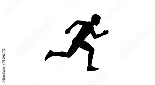 Vector art of a silhouette of a man running at full speed, the runner is in motion, with his arms and legs extended, showing determination