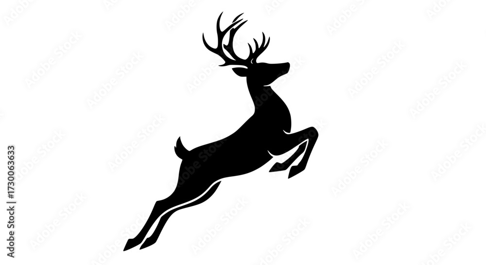 Obraz premium Vector art of silhouette of a leaping deer, showcasing its powerful legs and majestic antlers, symbolizing grace, agility, and the beauty of wildlife in motion