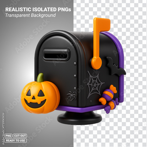Halloween mailbox with pumpkin and mail flag Transparent PNG file ready to be used.