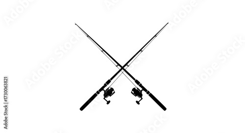 Vector art of crossed fishing rods silhouette, symbolizing sport, recreation, and the thrill of angling, perfect for logos, designs, and outdoorthemed projects
