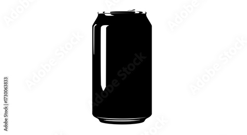 Vector art of a sleek black soda can silhouette, representing refreshment, beverage, and modern design, ideal for branding, advertising, and minimalist aesthetics