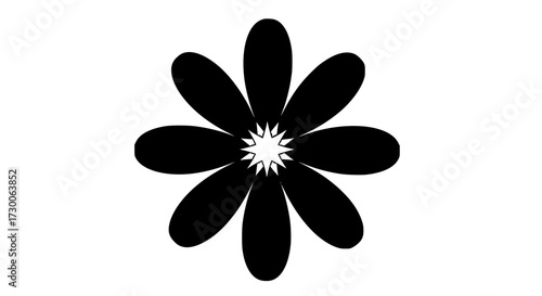 Vector art of black and white silhouette of a flower with eight petals, showcasing its symmetrical design and simple elegance, evoking a sense of natural beauty