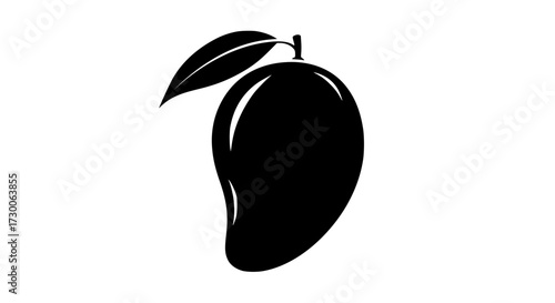 Vector art of silhouette of a ripe mango with a leaf, showcasing its smooth curves and natural shape, evoking a sense of tropical freshness and simplicity