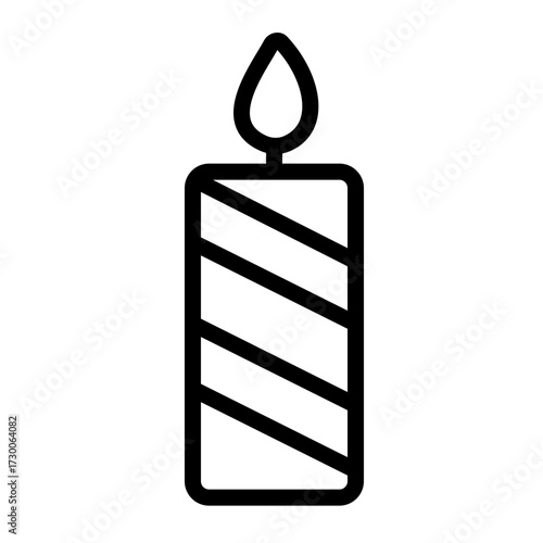 Striped candle in clean line icon style with flame detail.