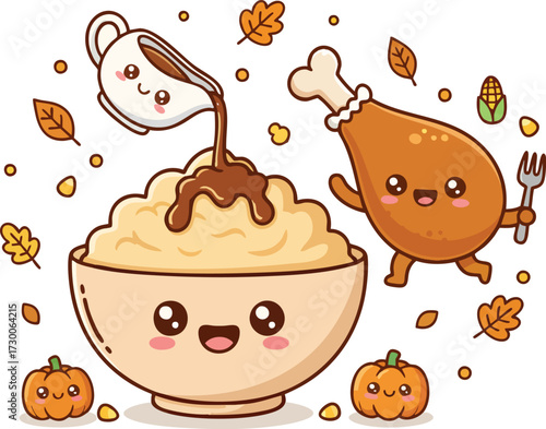 Cute Thanksgiving Food Characters Illustration