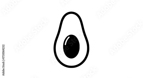Vector art of minimalist avocado slice, showcasing simplicity and natural appeal, ideal for foodrelated designs, health and wellness themes, and modern aesthetics
