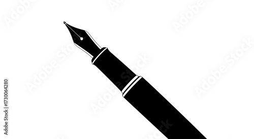 Vector art of elegant black and white fountain pen illustration, symbolizing writing, creativity, and classic design, perfect for literary and artistic projects