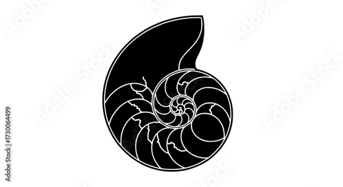 Vector art of elegant nautilus shell silhouette a mesmerizing spiral pattern, representing growth, harmony, and the beauty of natures mathematical precision