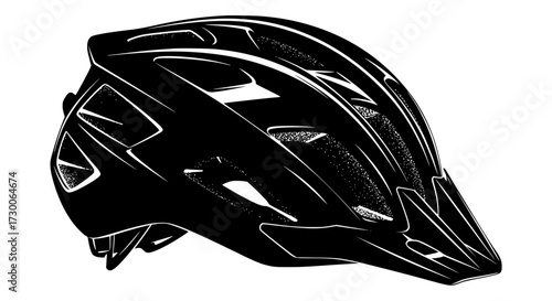 Vector art of a sleek black bicycle helmet, showcasing its aerodynamic design, ventilation system, and safety features for optimal protection during cycling activities