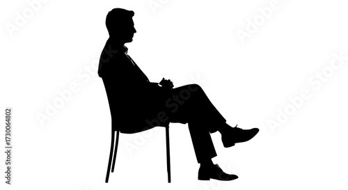 Vector art of silhouette of a man sitting on a chair, showcasing a relaxed posture with legs crossed, suggesting contemplation or rest in a minimalist composition