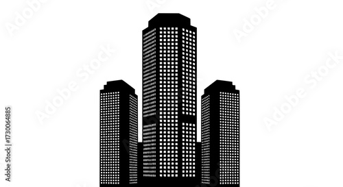 Vector art of silhouette of three skyscrapers, showcasing modern architecture and urban landscape with a minimalist design, perfect for architectural illustrations