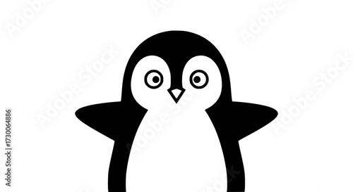 Vector art of cute penguin silhouette, perfect for childrens illustrations, representing wildlife, nature, and playful animal themes with a minimalist design