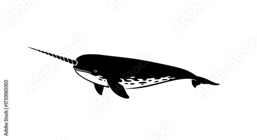 Vector art of a majestic narwhal, , gracefully glides through the arctic waters, its iconic tusk gleaming in the dim light, a symbol of mystery and wonder in the vast ocean