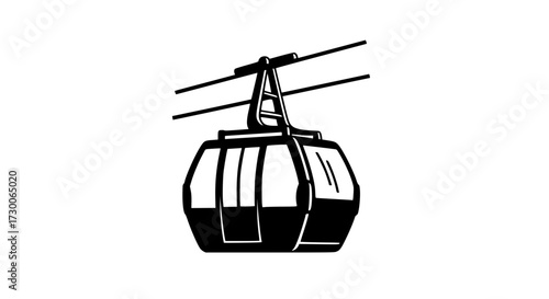 Vector art of silhouette of a cable car, suspended high above, symbolizing adventure, travel, and scenic views in a minimalist and striking design