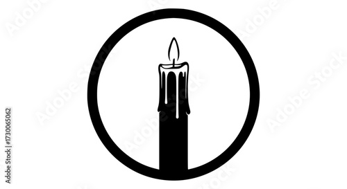 Vector art of silhouette of a candle in a circle, representing hope, light, and remembrance, the candle flame flickers gently, creating a sense of peace