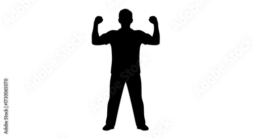 Vector art of silhouette of a muscular man flexing his biceps, showcasing strength and fitness, perfect for health, sports, and motivational content creation