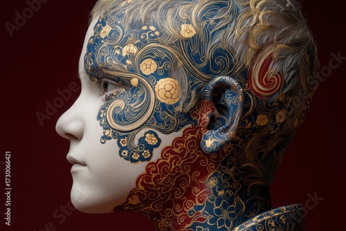 Intricate blue and red flor...