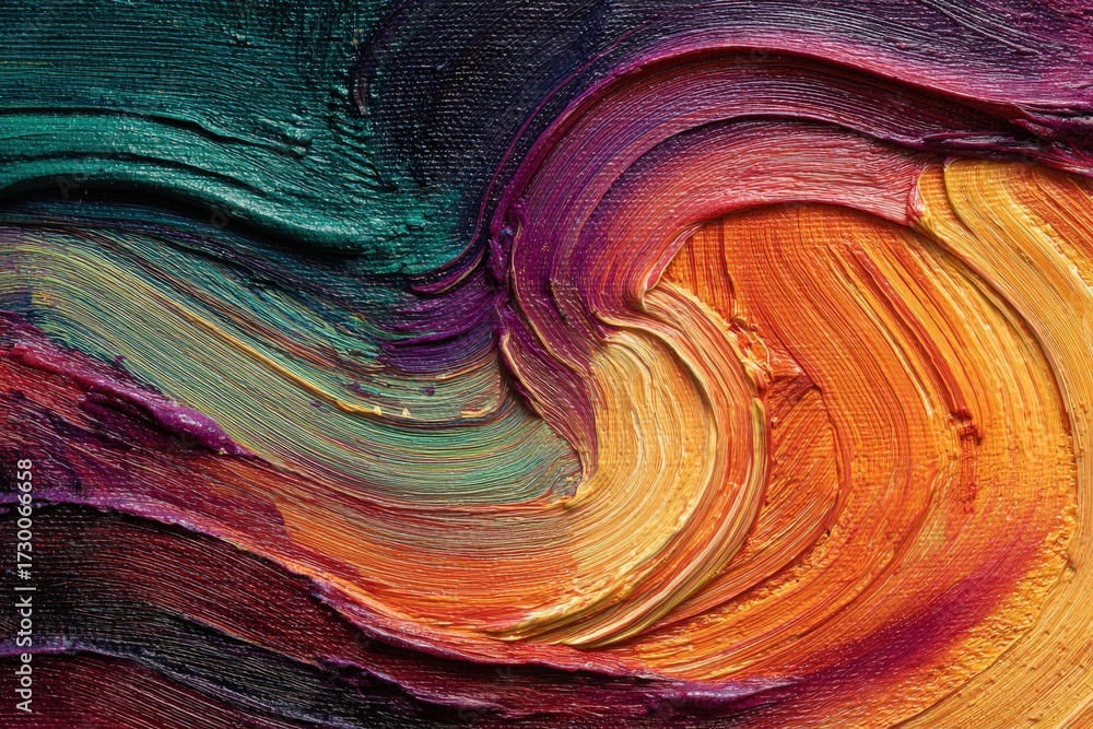 Obraz premium Vibrant swirls of paint create a dynamic abstract composition in warm and cool tones.