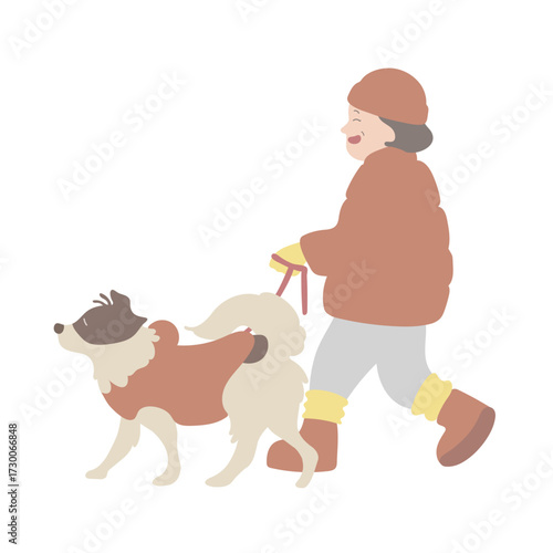 犬の散歩 冬 女性