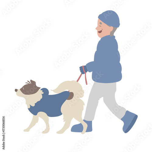 犬の散歩 冬 男性
