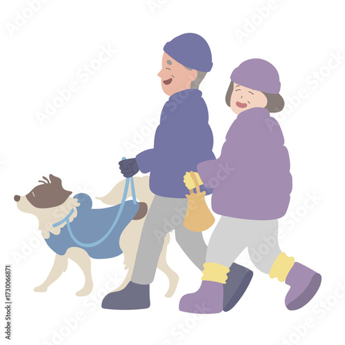 犬の散歩 冬 夫婦