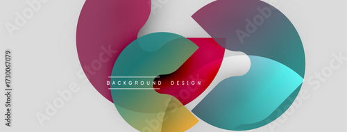 Abstract colorful overlapping circles create dynamic visual. Light background enhances vibrant hues, modern design element.