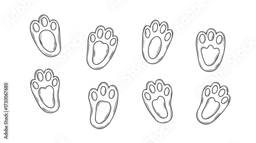Set of hand drawn easter bunny paw prints perfect for spring themed designs and childrens projects vector