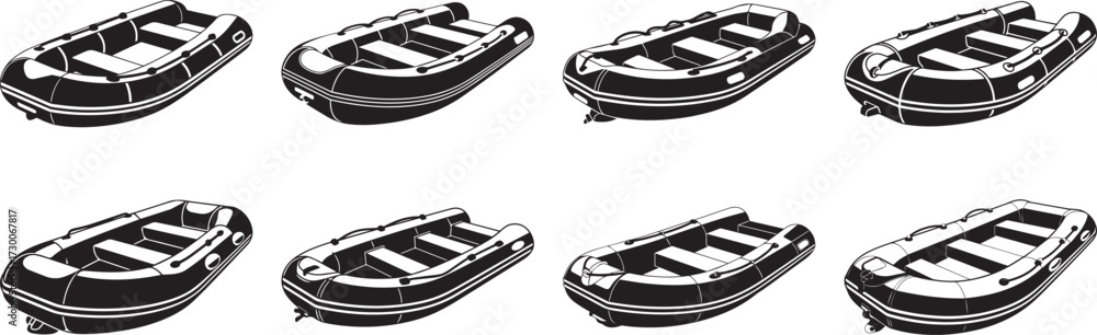 Naklejka premium A set of inflatable boat silhouette vector illustration